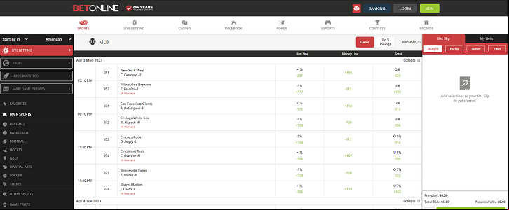 BetOnline Sportsbook Main View