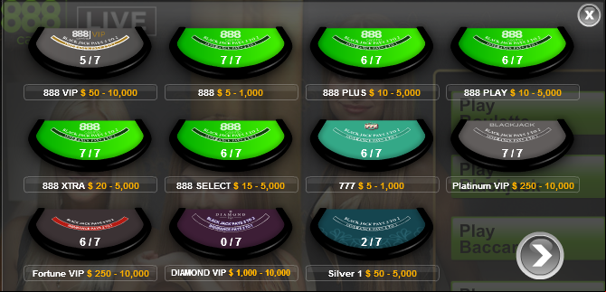 real money live dealer blackjack games at 888 Casino graphic