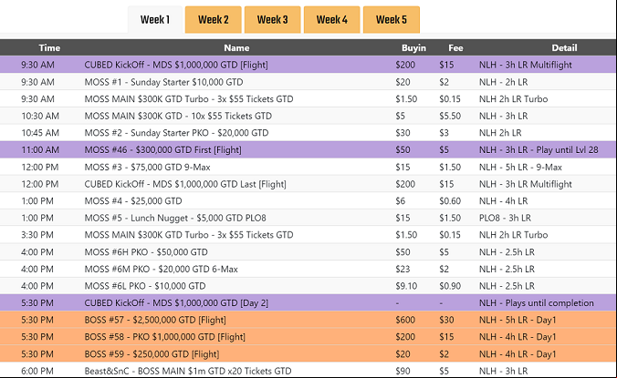 Online Super Series Schedule Example