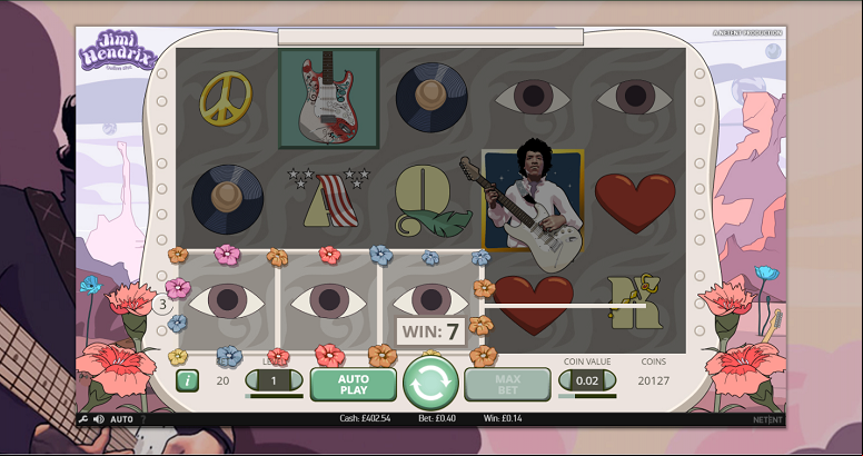Reels view of the Jimi Hendrix Slot