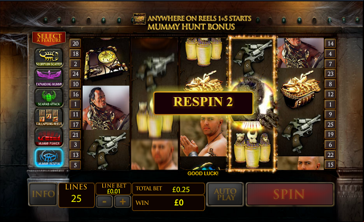 Respins Bonus on The Mummy PlayTech Slot